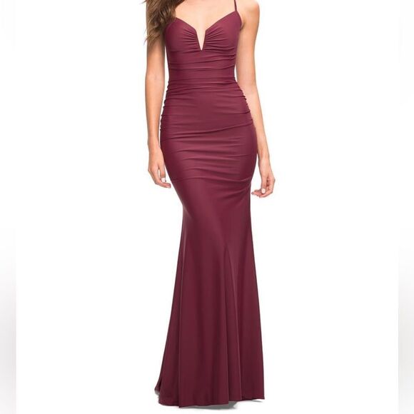 LA FEMME 30484 Ruched Sleeveless Jersey GOWN SIZE size 8 DARK BERRY NWT - Picture 6 of 9